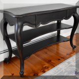 F24. Black one drawer console table 33”h x 48”w x 19”d 
